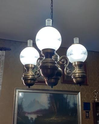 Lampadario in ottone massiccio a 3 luci
