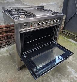 Cucina GAS ILVE Inox 5 Fuochi Maxi Forno 90 Piastr