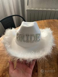 CAPPELLO COUNTRY SPOSA BRIDE BIANCO PIUME BRILLANT