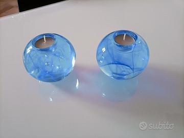 porta candele (2) in vetro vortice blu Kosta Boda 