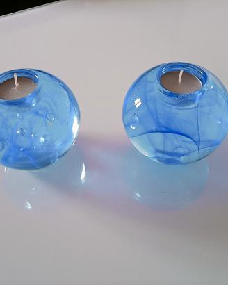 porta candele (2) in vetro vortice blu Kosta Boda 