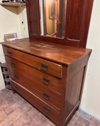 Cassettiera con specchio in legno ciliegio