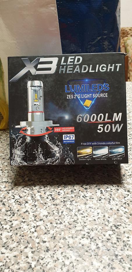 COPPIA LAMPADE LED AUTO FARI H1 X3 KIT LAMPADINE 50W 6000 LUMEN IP67