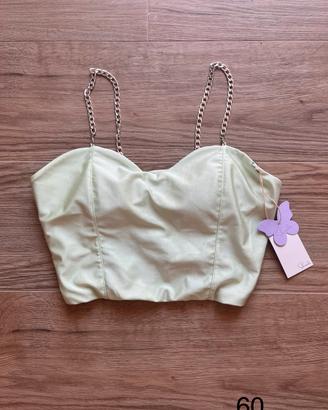 Top a corsetto verde chiaro satinato con catene