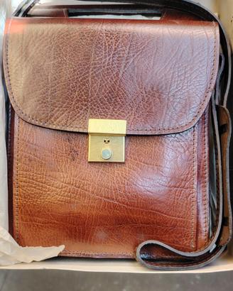 borsa a tracolla vintage in pelle marrone