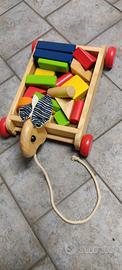 Gioco bimbi carretto papera scatola forme legno 