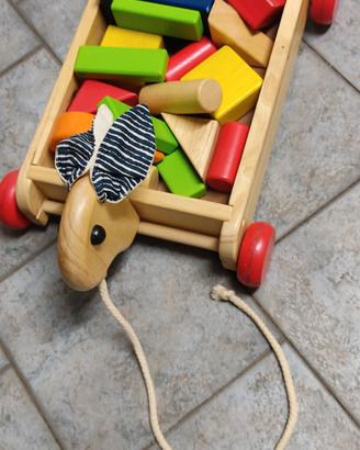 Gioco bimbi carretto papera scatola forme legno 