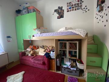 Armadio con letto singolo a soppalco bambino/ragaz
