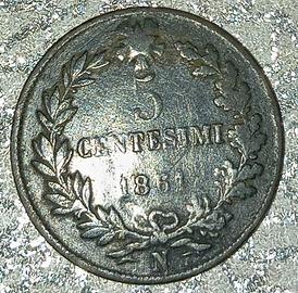 Regno d'Italia 5 centesimi 1861 N