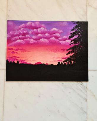 Dipinto in acrilico fatto a mano, tramonto rosa