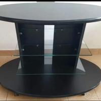 Tavolino porta TV nero con due ripiani in vetro