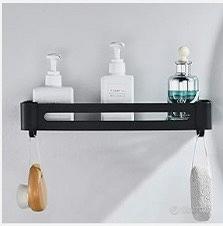 Mensola da doccia di metallo nera con ganci nuova