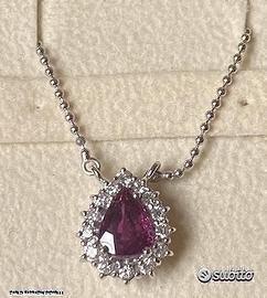 COLLANA ORO 18kt. DIAMANTI E RUBINO GOCCIA