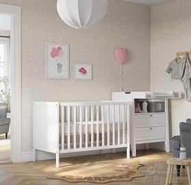 Lettino a sbarre bianco regolabile in altezza