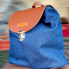 Zaino in jeans e ecopelle fatto a mano