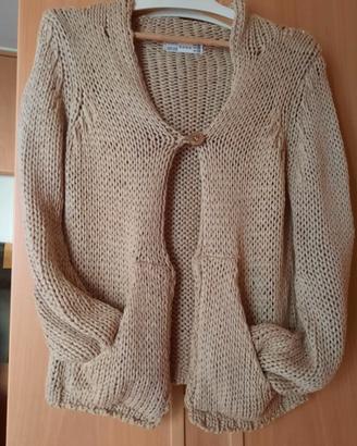 CARDIGAN IN COTONE CON CAPPUCCIO COLORE CORDA