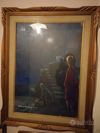 Dipinto a olio Eliano Fantuzzi Notturno con figure