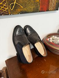 Mocassino donna vernice e scamosciato blu