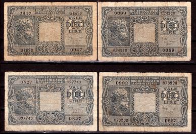 ITALIA 23/11/1944 - 4 Banconote 10 Lire Giove #YEU