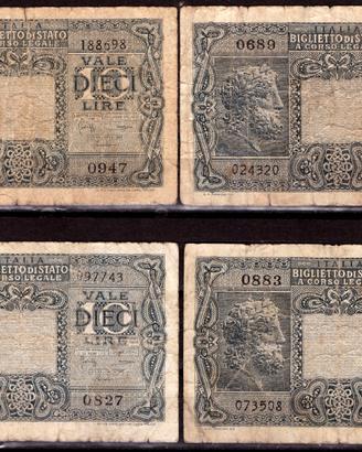 ITALIA 23/11/1944 - 4 Banconote 10 Lire Giove #YEU