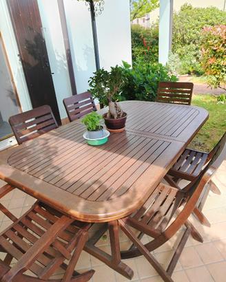 Tavolo in legno massiccio da giardino con 6 sedie