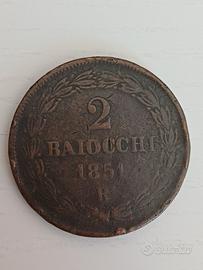 Moneta 2 Baiocchi 1851 Pio IX 
