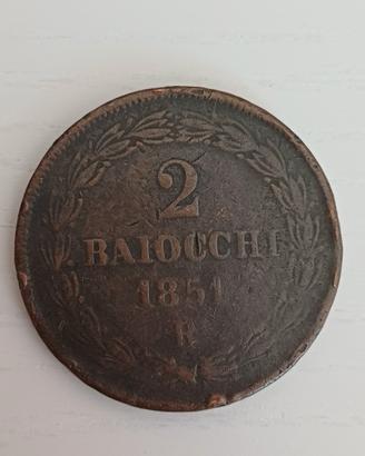 Moneta 2 Baiocchi 1851 Pio IX 