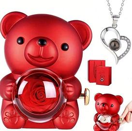 Orso con rosa Eterna, Porta Gioielli Rotante