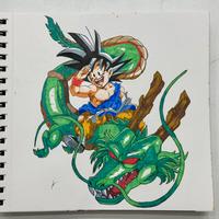 Disegno realizzato a mano Goku Shenron Dragon ball