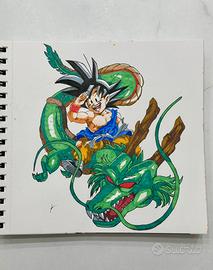 Disegno realizzato a mano Goku Shenron Dragon ball