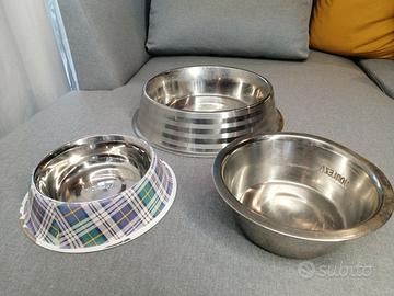 Tris ciotole cane acciaio