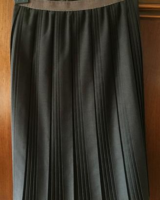 Gonna Vintage Marrone Plissettata Lunga Donna