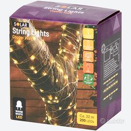 Catena Luminosa Solare 22m 200 LED Luce Calda