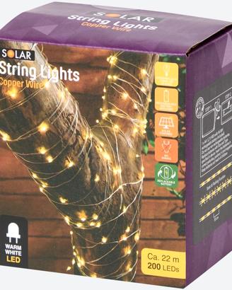 Catena Luminosa Solare 22m 200 LED Luce Calda