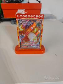 Charizard vmax di fiamme oscure con contenitore.