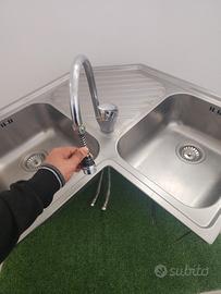 Lavello da Cucina Angolare in Acciaio Inox con Mis