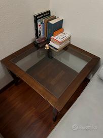 Tavolino legno con piano di vetro