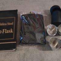 Set 4 bicchierini in acciaio inox + fiaschetta