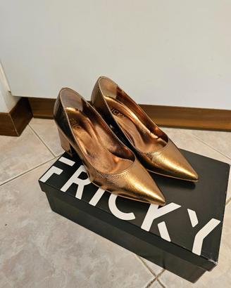 SCARPE DONNA TACCO LARGO ORO