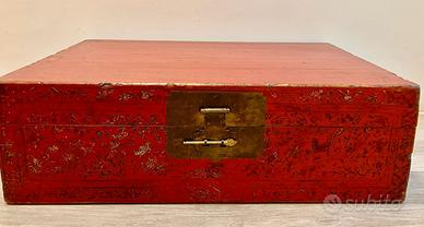 baule cinese lacca rossa in legno di olmo