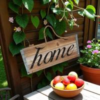 Cartello Decorativo In Legno “Home” con Corda