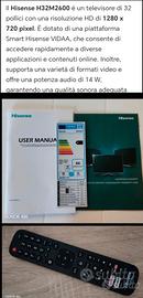 TV SMART 32 HISENSE H32m2600+ staffa a parete. 