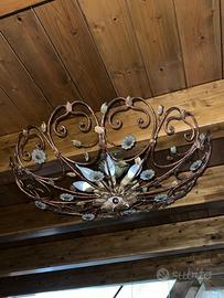 Lampadario Vintage in Ferro Battuto e
Ceramica - S