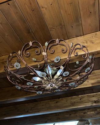 Lampadario Vintage in Ferro Battuto e
Ceramica - S
