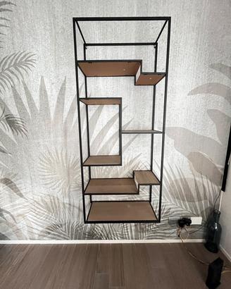 Libreria design metallo nero e legno