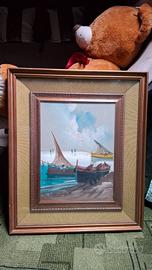 Dipinto: mare con barche da pesca