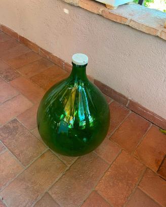 Damigiana vintage Villani in vetro verde con rives