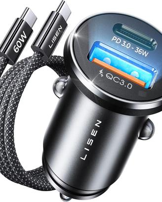 Caricatore Auto Rapido LISEN 69W + Cavo USB-C 60W 