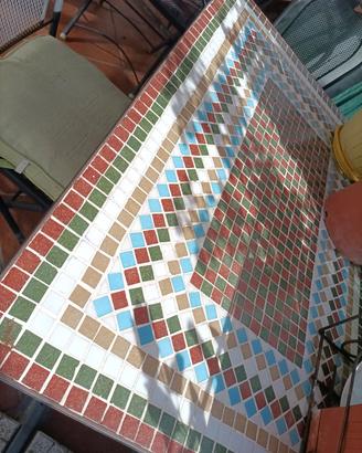 Set Giardino Tavolo Mosaico Pietra 120x80 + 5 Sedi
