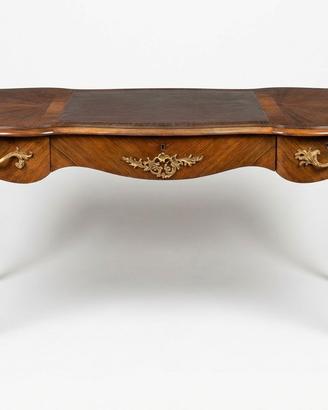 Scrivania legno stile Luigi XV in pelle e bronzo